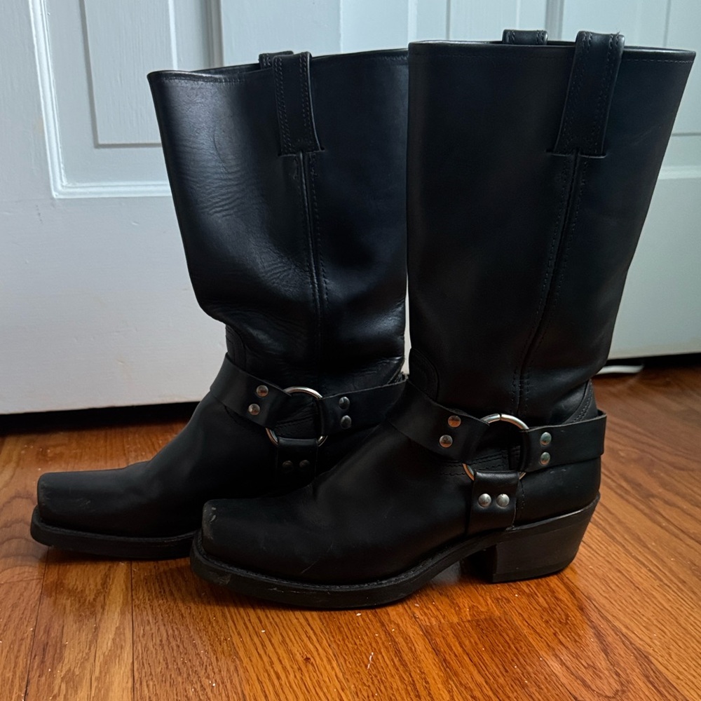 Frye Black Leather Harness Motorcycle Boots | Classic Moto | Women’s 9M